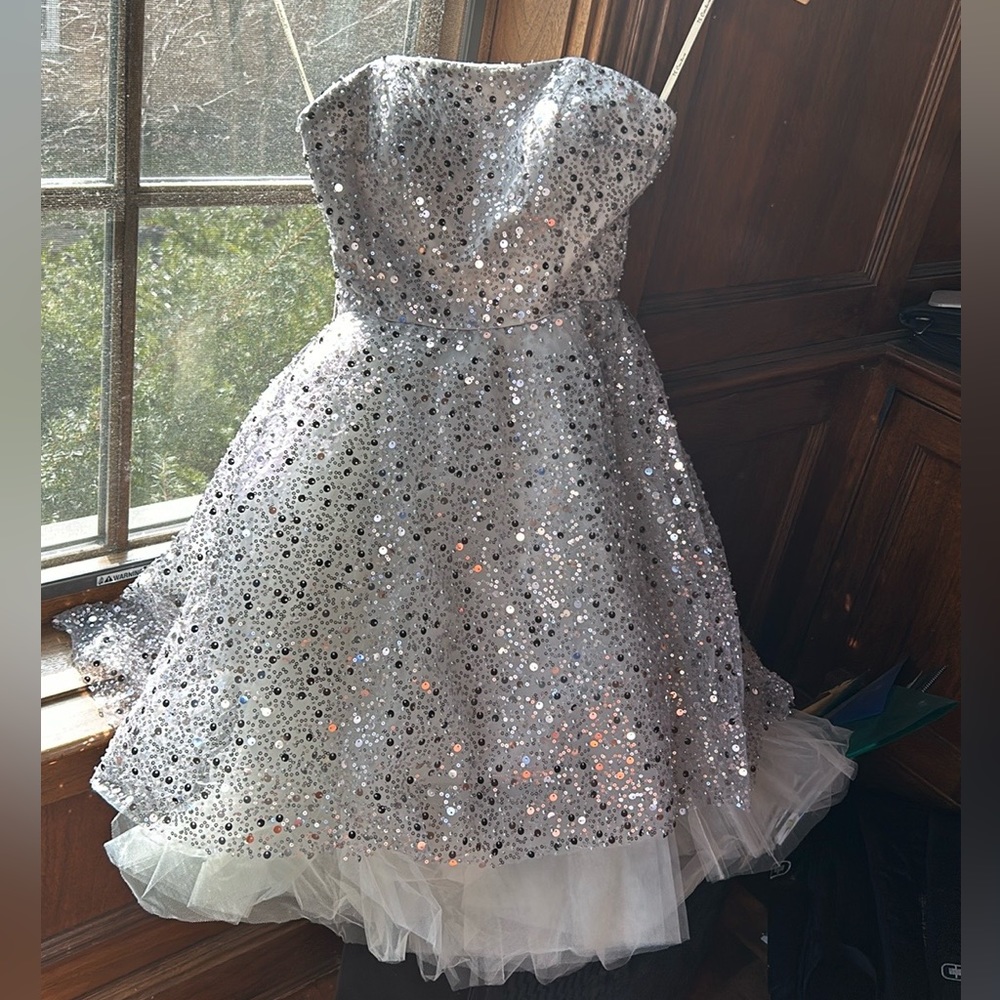 New with tags silver strapless beaded/sequin dress